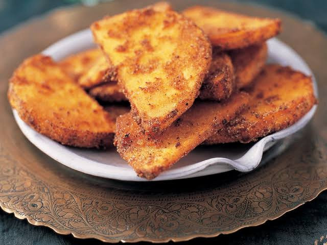 Battered Yam & Egg Sauce